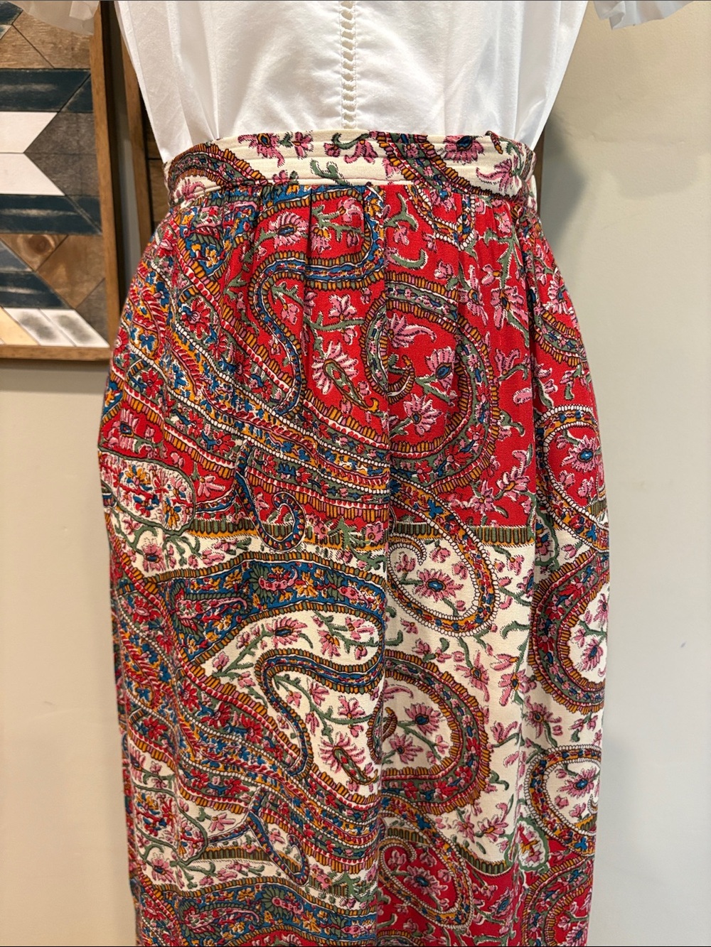 Vintage Ralph Lauren Blue Label 90s Red Long Paisley Skirt size 4 - Picture 3 of 13